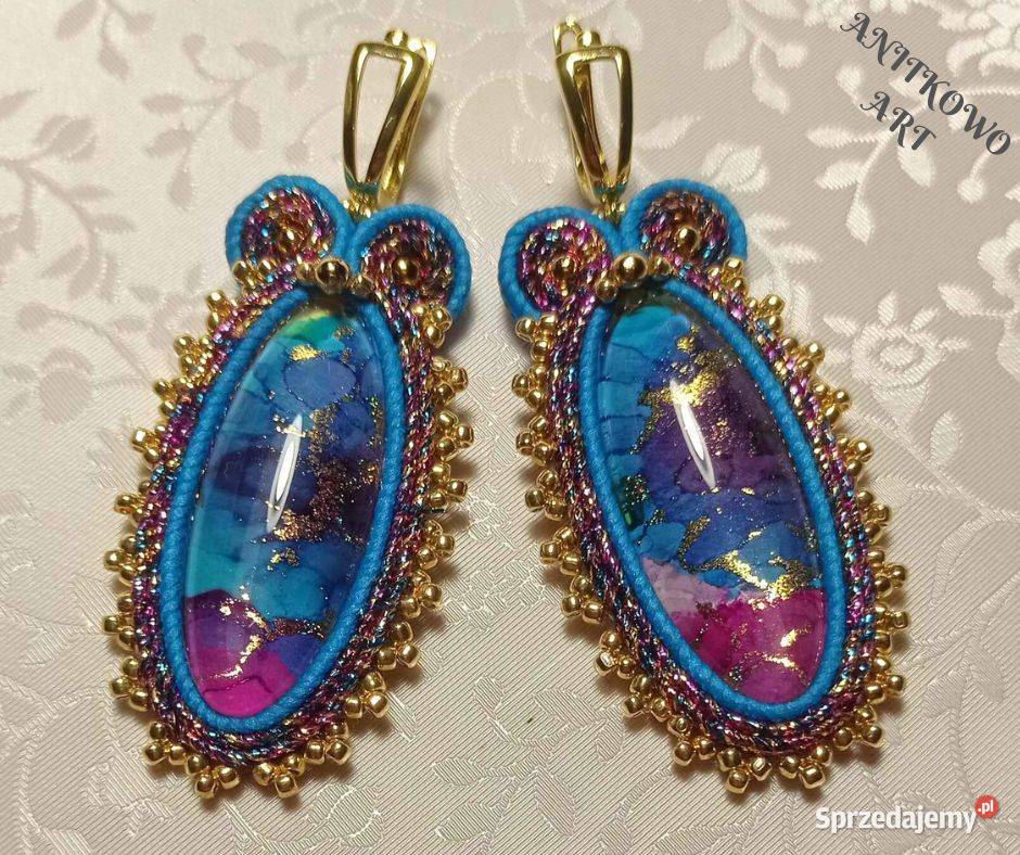 KOLOROWE KOLCZYKI ze złotą pikotką Warszawa