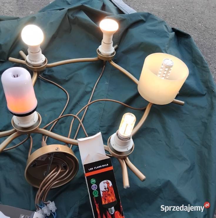 Lampa żyrandol na 5 żarówek złoty kształt