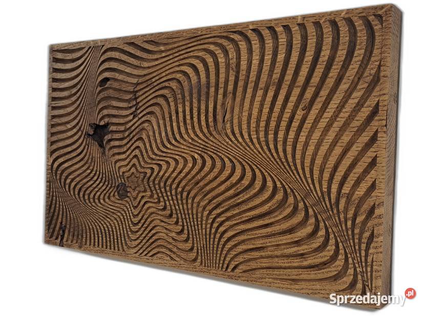 Płaskorzeźba w drewnie dębowym dekoracja na zachodniopomorskie Malechowo