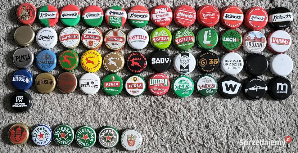 Kapsle piwa każdy inny Zestaw 55 kapsli polskie Ząbki
