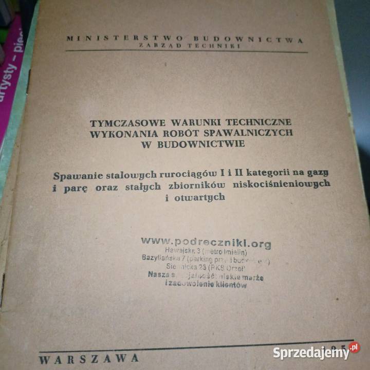 Tymczasowe warunki techniczne piece książki Warszawa