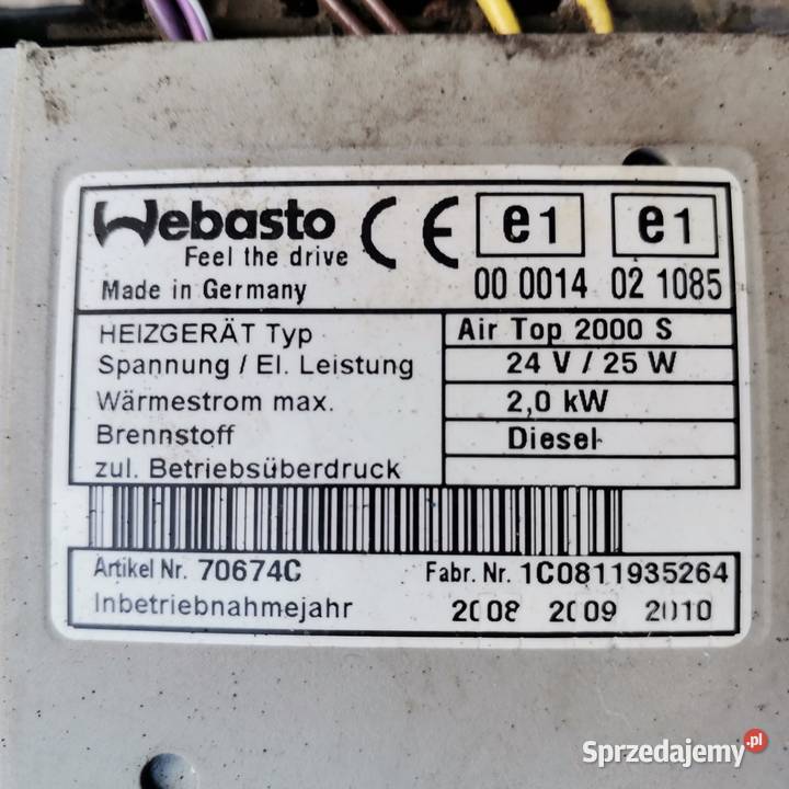 Webasto ogrzewanie postojowe Air Top 2000 S 24v Ogrzewanie postojowe