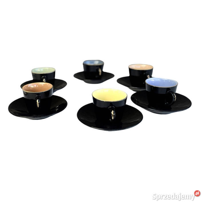 Komplet sześciu kolorowych filiżanek Ditmar Porcelana i szkło Warszawa