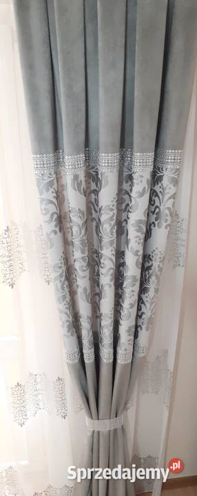 Zasłony velvet szary ornament mazowieckie