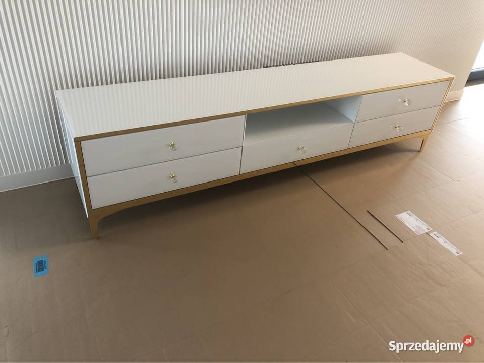 Komoda RTV nowoczesna glamour biała złota noga Kępno