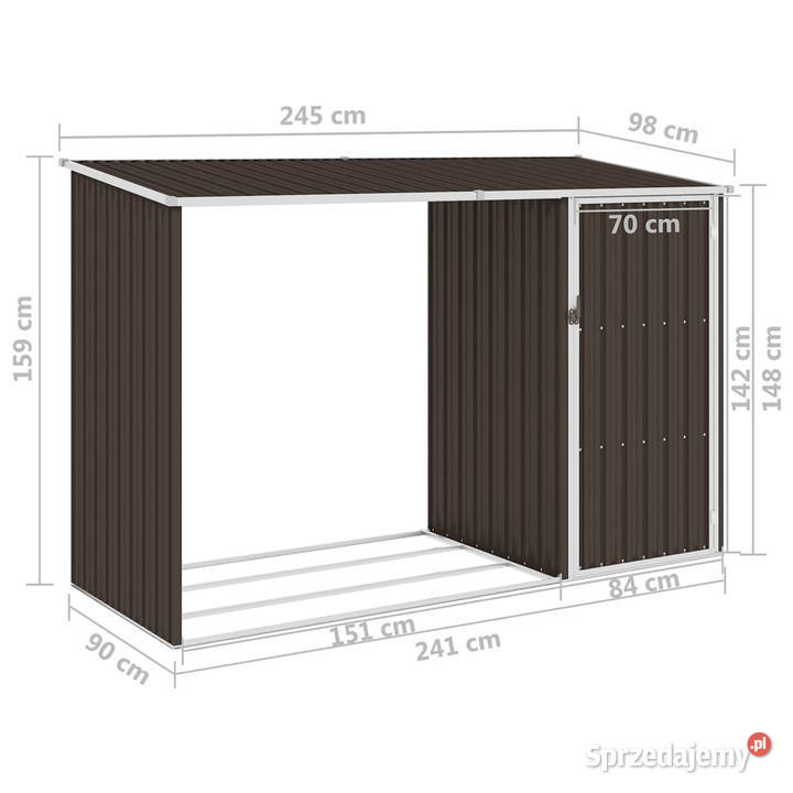 Szopa z wiatą na drewno brązowa 245x98x159 stal Warszawa