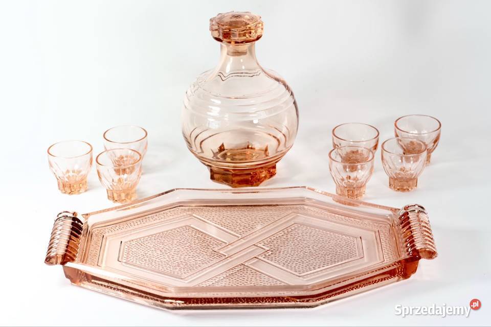 Piękny rozalinowy serwis do likierów Porcelana i szkło Warszawa sprzedam
