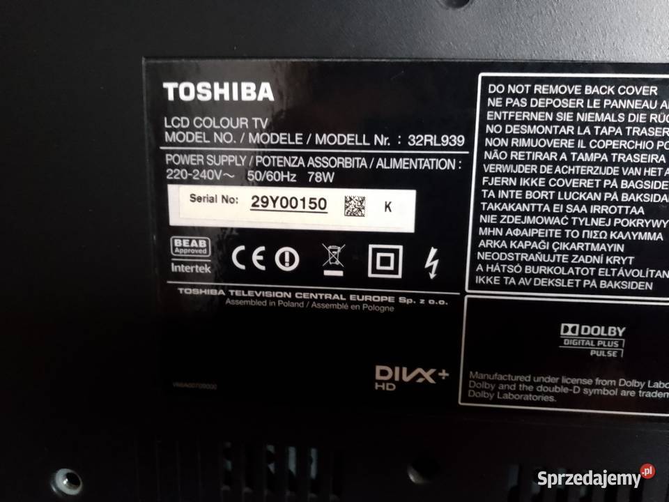 Telewizor Toshiba 32 cale uszkodzony śląskie Wierbka sprzedam
