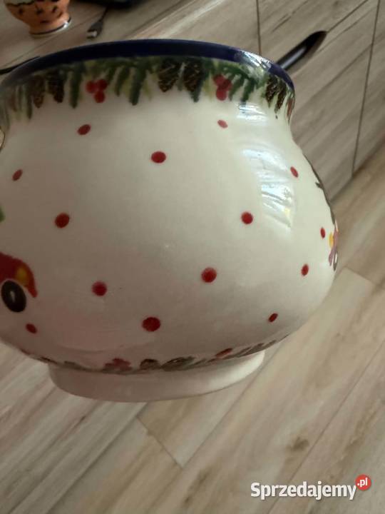Zimowy duży kubek do grzańca Bolesławiec prl Porcelana i szkło Przedbórz