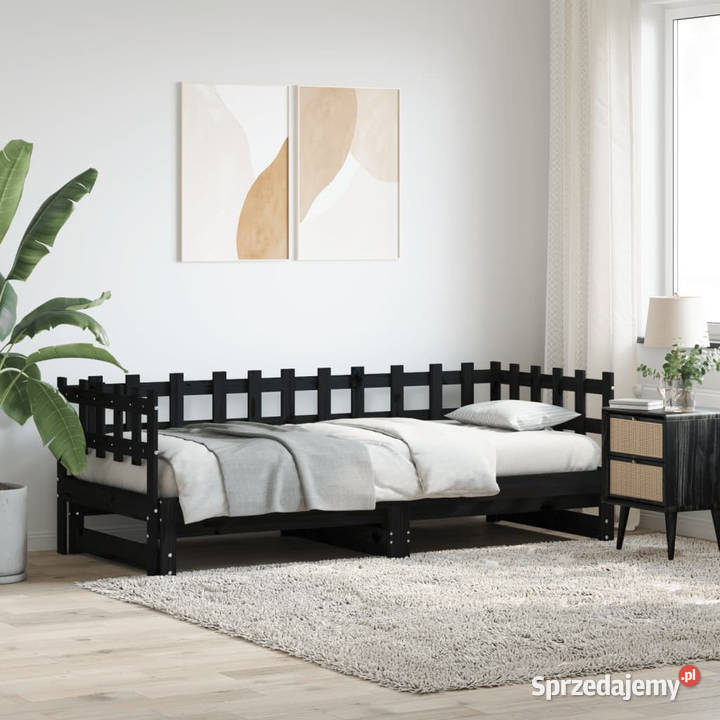 Łóżko rozsuwane czarne 2x80x200 lite drewno Łóżka sprzedam