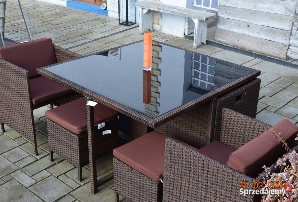 ogród zestaw tulipan 8 osob 4 foteli 4 puf brąz Bosutów