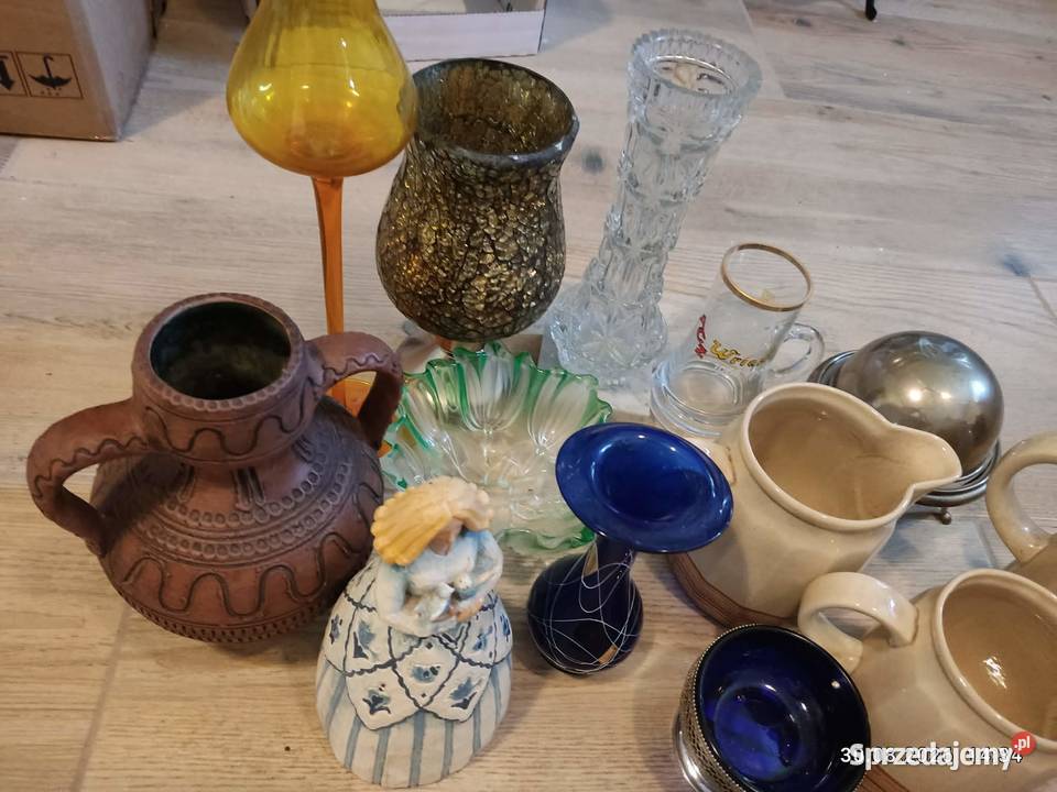 karton pełen skarbów świecznik szkło wazon Gorzów Wielkopolski