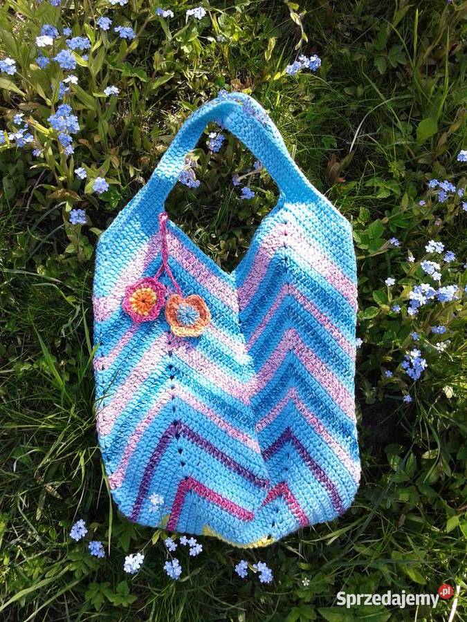 Szydełkowa duża turkusowa shopperka Katowice sprzedam