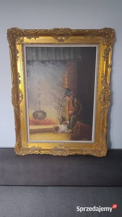 Stary obraz olej na płótnie w złotej ramie Iwonicz-Zdrój sprzedam