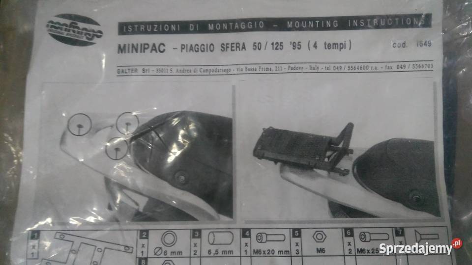 NOWY STELAŻ BAGAŻNIK KUFER PIAGGIO SFERA 50 125