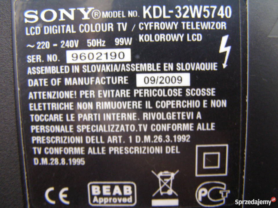 Sprzedam telewizor Sony 32 Brawia KDL32W5740 LCD