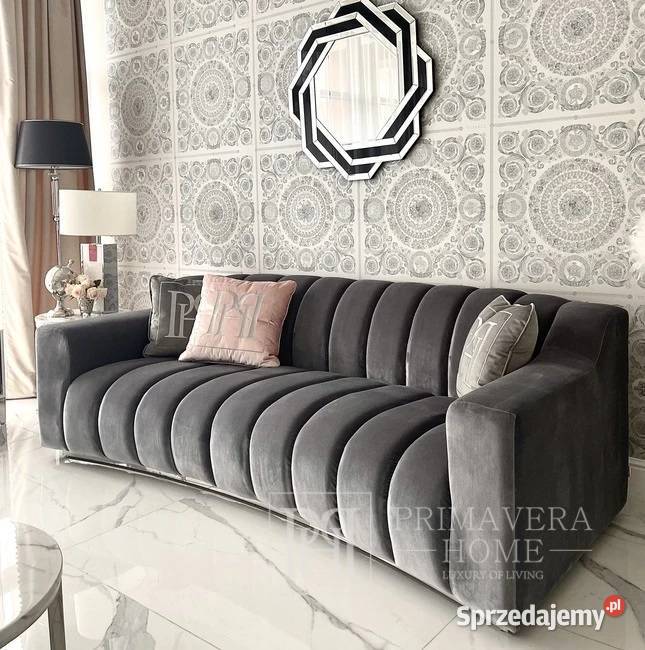 Nowoczesna sofa 3 osobowa szara na srebrnej