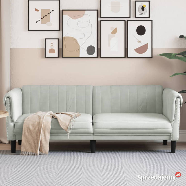 Sofa 3osobowa jasnoszara tapicerowana aksamitem Warszawa