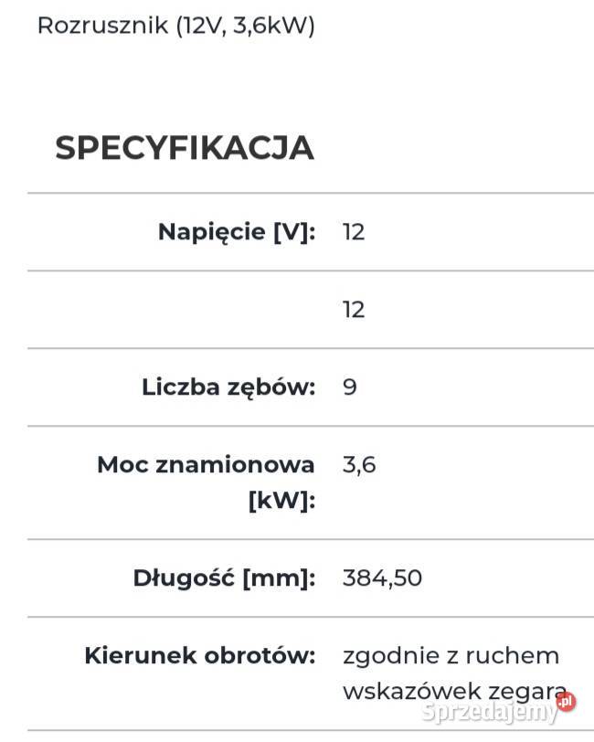Rozrusznik Mercedes OM441LA 36kW 12V Nowy ciężarowe Żywiec