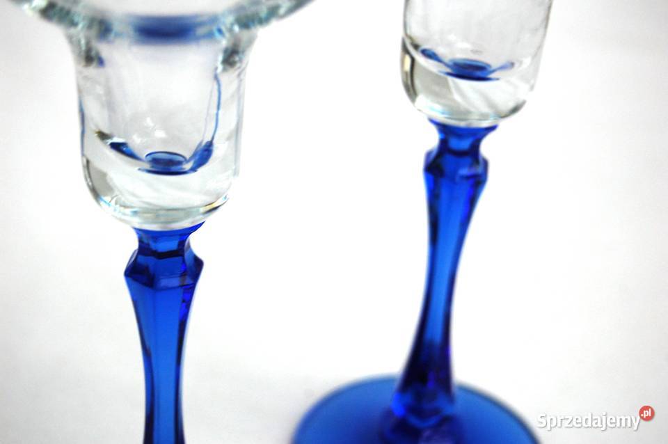 Dwa kryształowe świeczniki kielichy błękitne lubelskie Lublin sprzedam