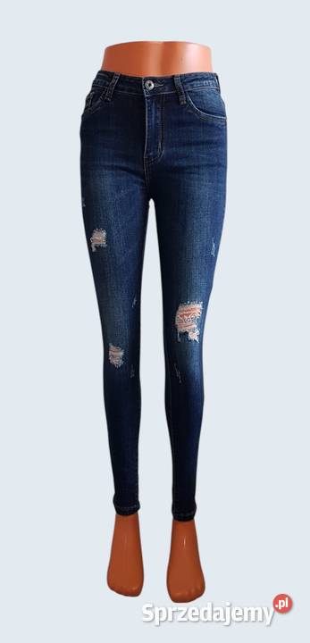 Damskie granatowe bawełniane spodnie rurki Shiny