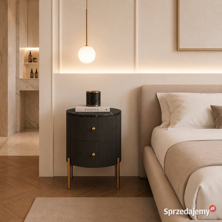Stolik nocny glamour Omega z czarnym marmurem 60