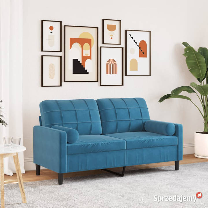 2osobowa sofa z poduszkami niebieska 140 aksamit mazowieckie Warszawa