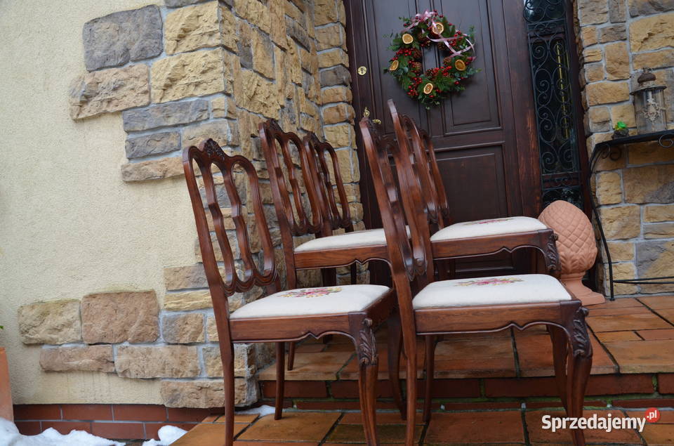 Krzesła stylowe brązowe ludwik dębowe wzór Krzesła Kalisz sprzedam