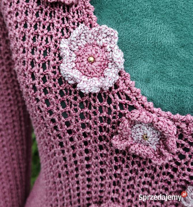 Różowy sweter boho M 38 ażurowy szydełkowy Szczecin sprzedam