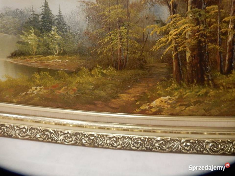 Duży Obraz Olejny GÓRY JEZIORO 116x60 Vintage w Piła