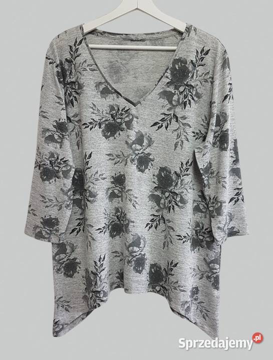 Damski lekki sweter szary w kwiaty z krótkim Swetry i golfy Chrzanów sprzedam