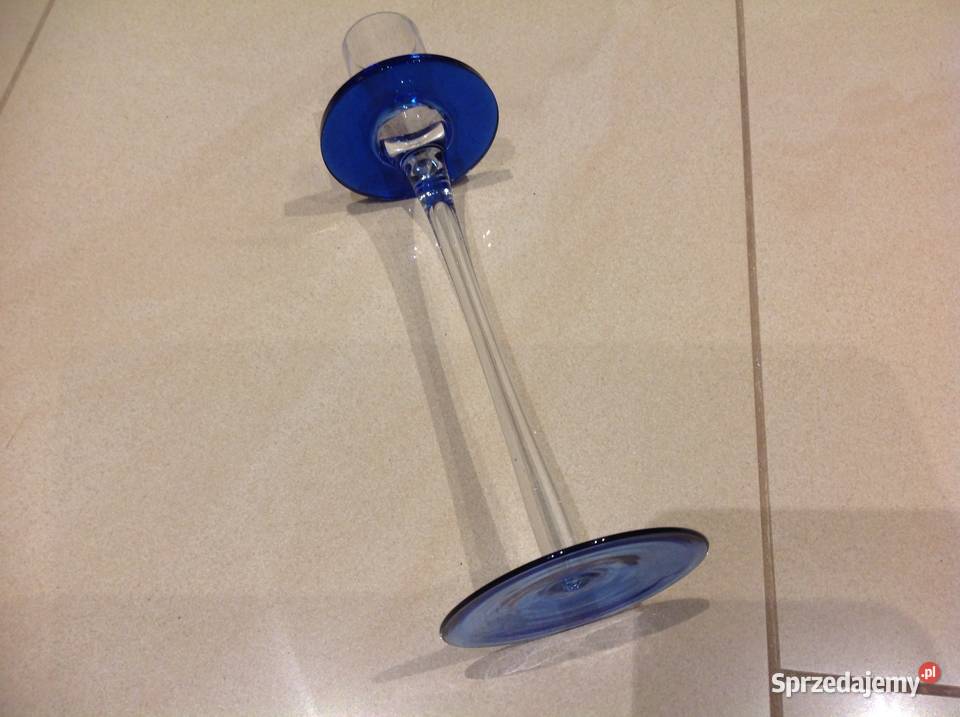 Świecznik Szklany w Kolorze Kobaltowym Vintage Nowa Sól