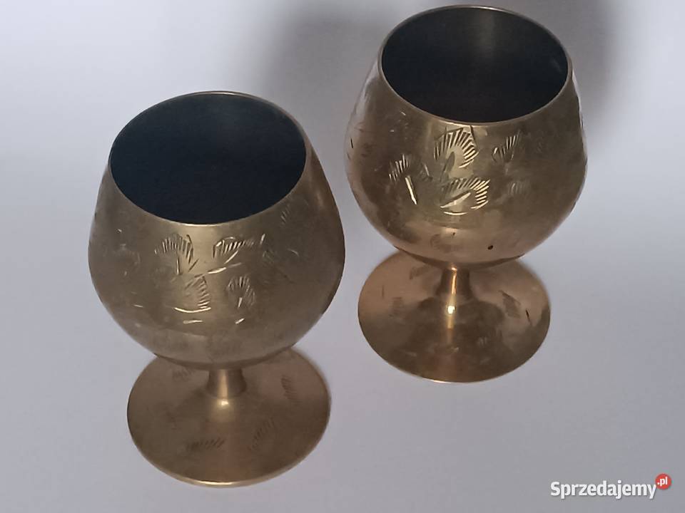 Para mosiężnych pucharków kielichów retro grawer Antyki podkarpackie Rzeszów