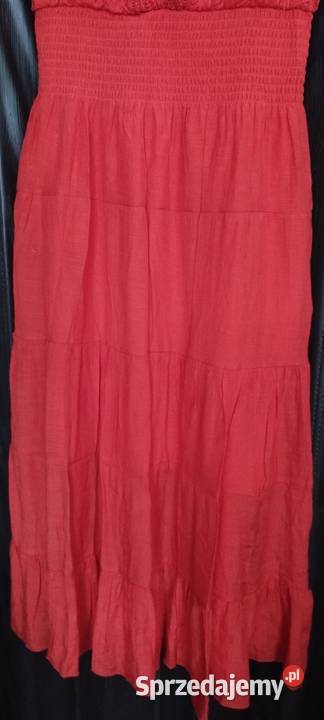 Sukienka czerwona efektowna długa letnia z USA Rozmiar 38(M) Wrocław