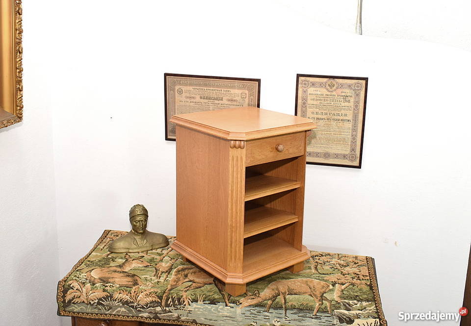 ŁADNA DĘBOWA SZAFKA Z WYSUWANYM BLATEM STOLIK Świdnica