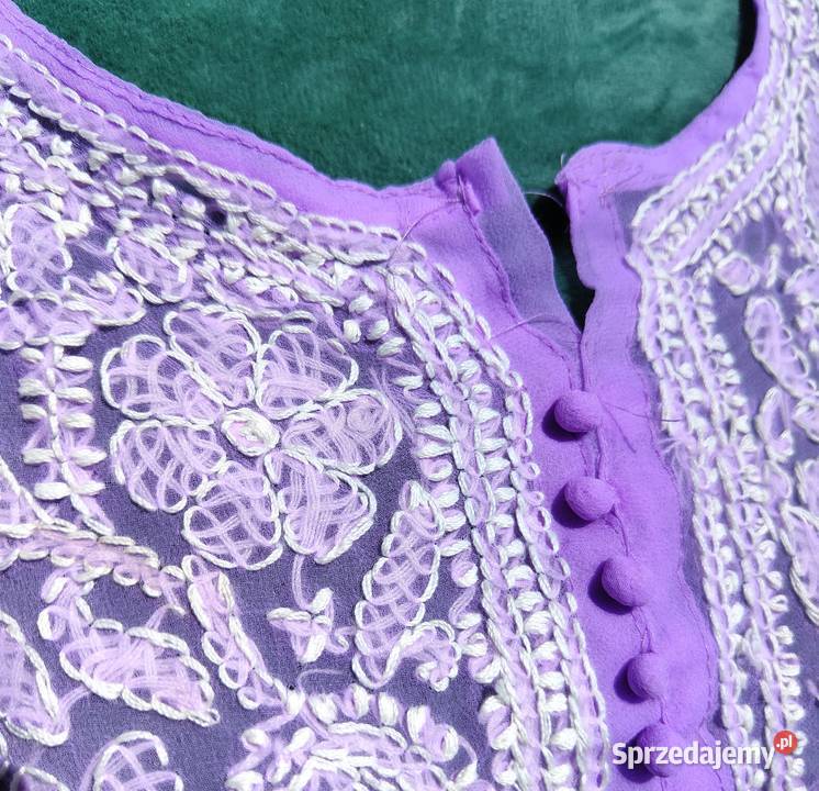 Bluzka tunika fioletowa S M haftowana etno boho Rozmiar 38(M) Szczecin