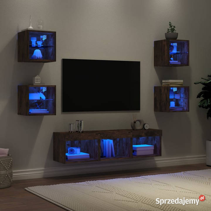 7częściowy zestaw mebli TV z LED przydymiony dąb Warszawa