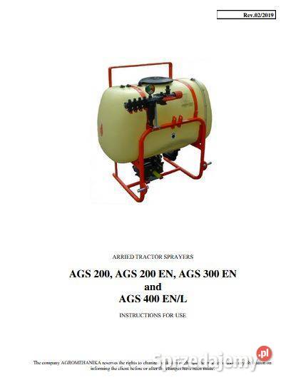 AGS200 AGS300 AGS400 opryskiwacz instrukcja motoryzacja, transport