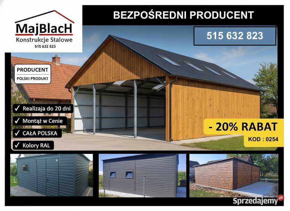 Duża Wiata Hala Garaż Blaszany RAL PRODUCENT Koszalin
