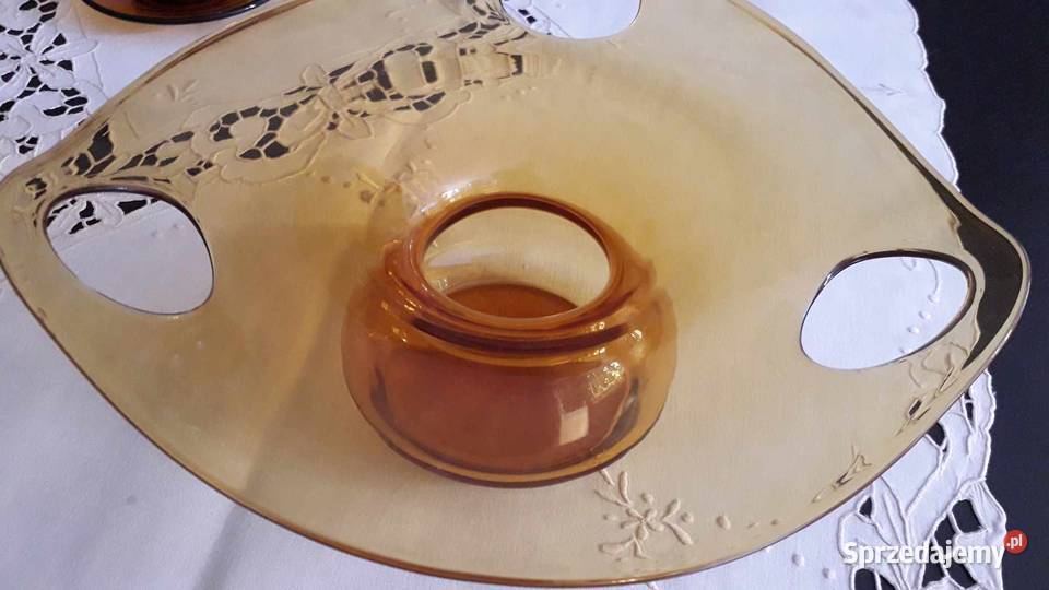 Patera wazon ze szkła miodowego Huta Laura Lubin sprzedam