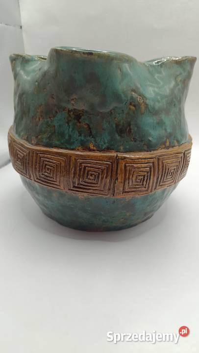 Ceramiczny wazon artystyczny szmaragdowy