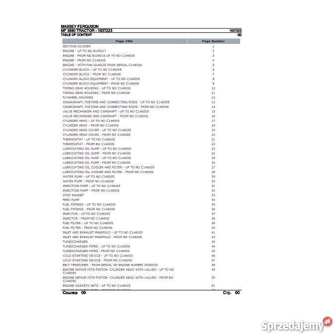 MF 3600 3610 3625 3635 3630 3645 katalog części Kielce