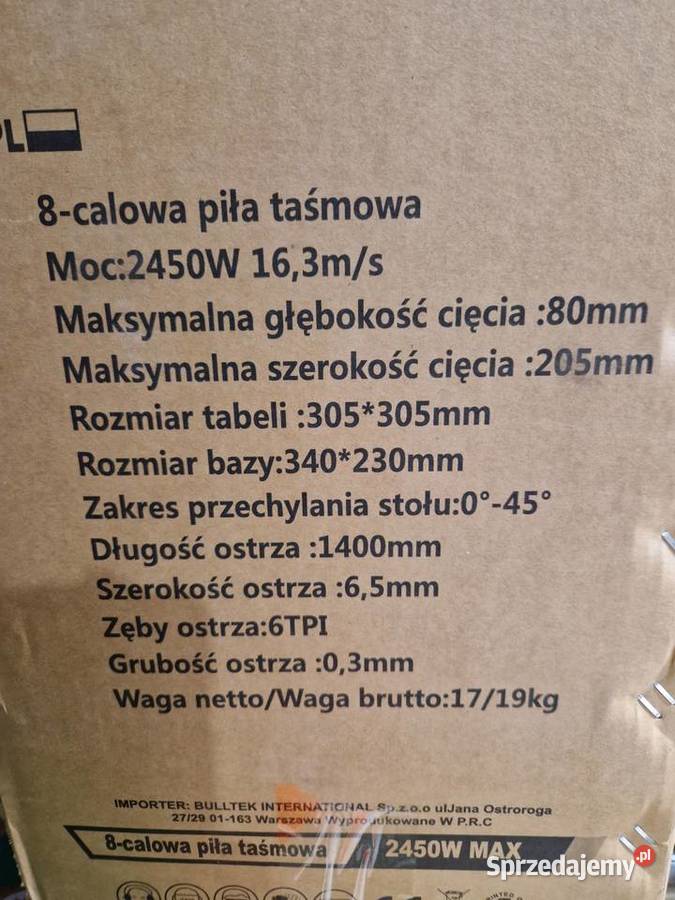 Piła Taśmowa BULL Tek 2450 W BT 1270 Głębokość Głogowa