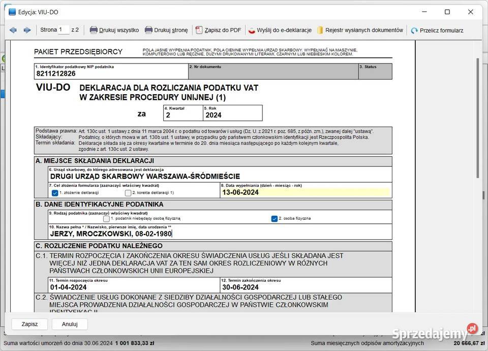 Księga przychodów i rozchodów brutto Łódź sprzedam