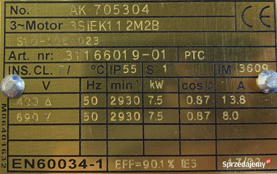 silnik elektryczny 75kW 2930obr 3fazowy IE3 Pigża sprzedam