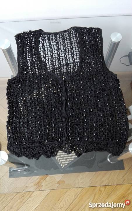 AŻUROWA KAMIZELKA CZARNA Z CZARNYMI KORALIKAMI czarny Łódź