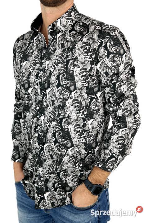 DANIEL BESSI Koszula Męska Fb066 Czarna Szara Ostrów Wielkopolski