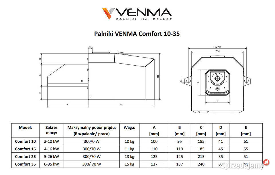 Palnik Pellet VENMA Comfort 16 kW SAMOCZYSZCZĄCY