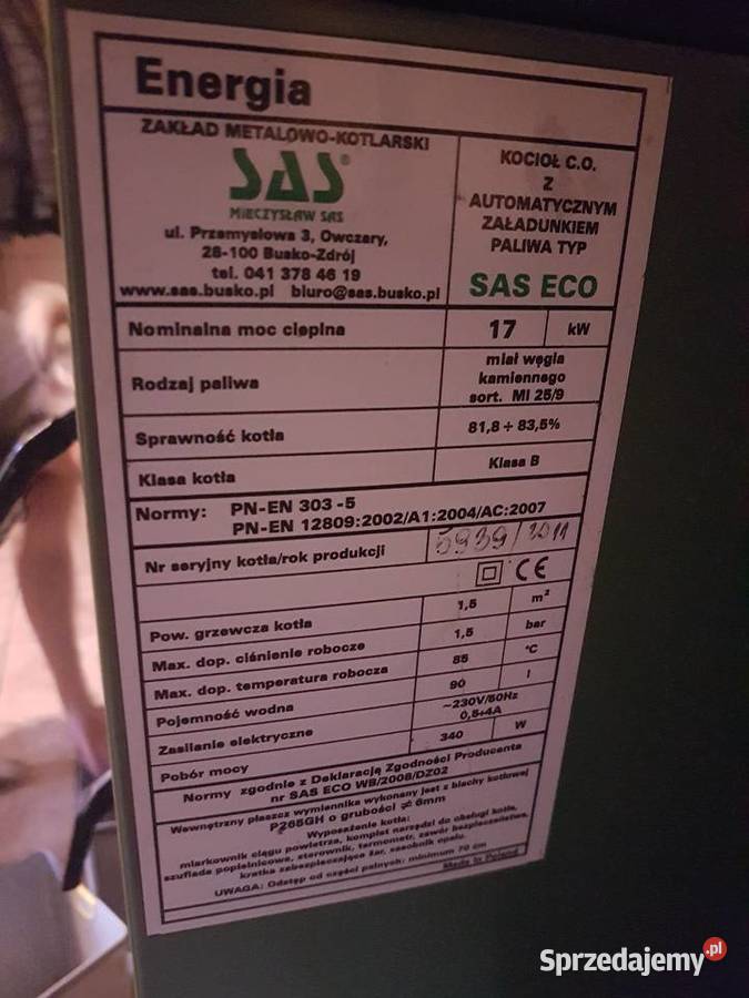 Kocioł używany 3 klasy Sas Eco 17 Kw z sprzedam