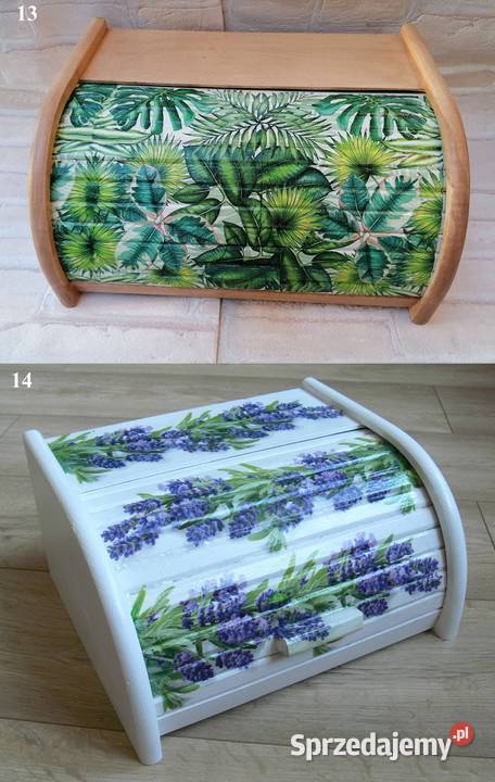 Chlebak drewniany ręcznie zdobiony decoupage Halinów
